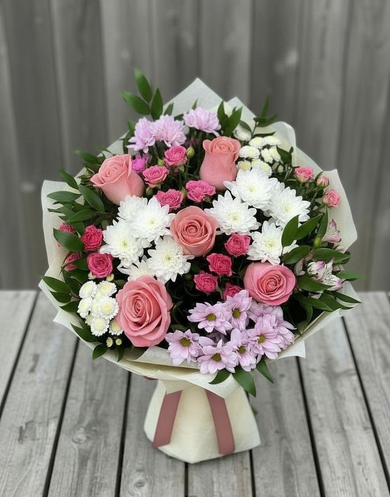 Букет цветов из: Альстромерии, Гвоздики, Розы и Хризантемы в Бузиновской