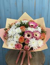 Букет цветов из:  Розы, Герберы и Хризантемы в Бузиновской