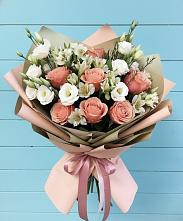 Букет цветов из:  Розы, Альстромерии и Лизиантусы в Бузиновской
