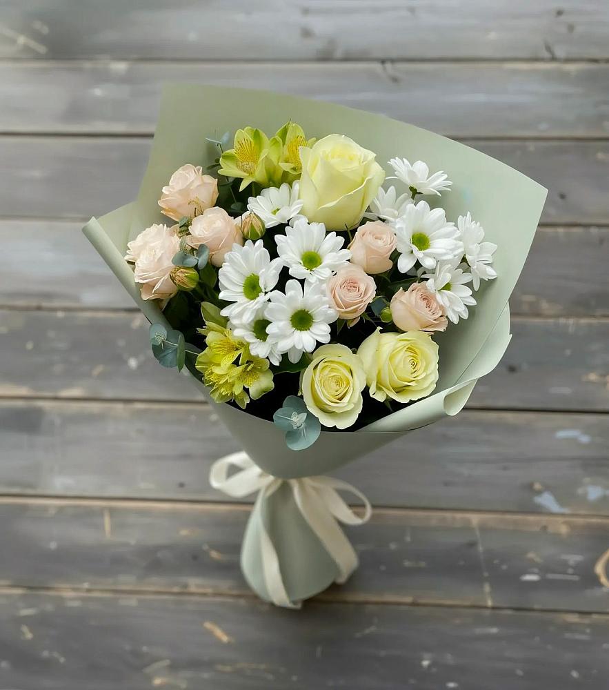 Букет цветов из: Альстромерии, Розы и Хризантемы в Бузиновской