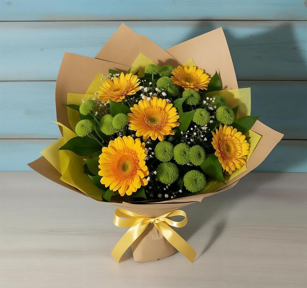 Букет цветов из: Герберы и Хризантемы в Бузиновской