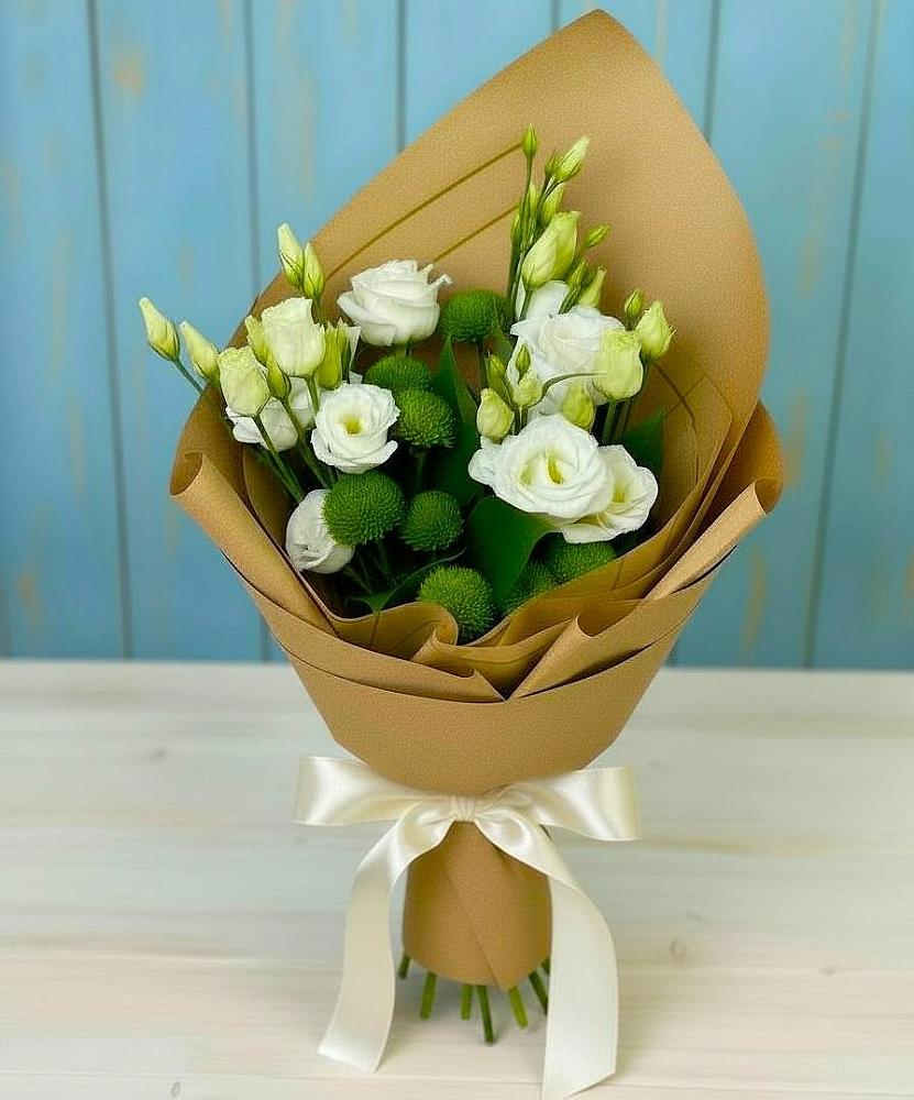 Букет цветов из: Хризантемы и Лизиантусы в Бузиновской