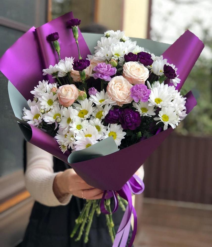 Букет цветов из: Хризантемы, Гвоздики и Розы в Бузиновской