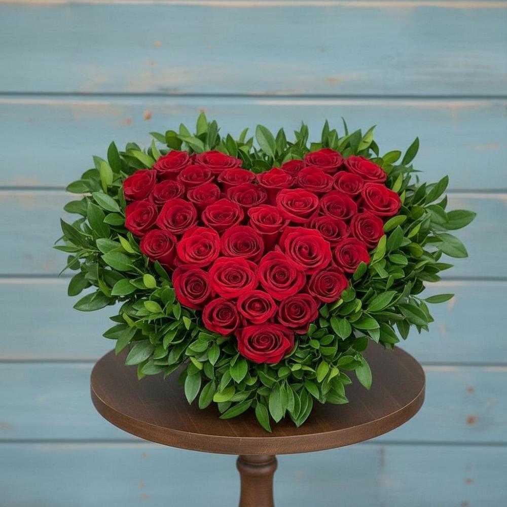 Цветочная композиция из Розы в виде сердца в Бузиновской