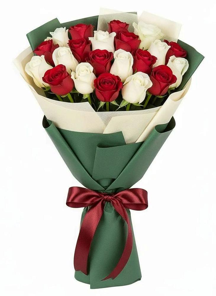 Букет Микс из красных и белых роз в Бузиновской