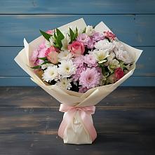 Букет цветов из:  Хризантемы, Альстромерии и Розы в Бузиновской