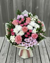 Букет цветов из:  Альстромерии, Гвоздики, Розы и Хризантемы в Бузиновской
