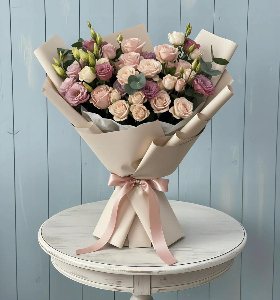 Букет цветов из: Розы и Лизиантусы в Бузиновской