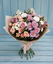 Букет цветов из:  Хризантемы, Розы и Альстромерии в Бузиновской