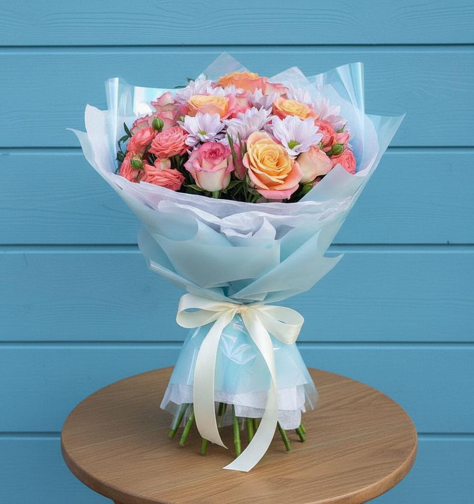 Букет цветов из: Хризантемы и Розы в Бузиновской