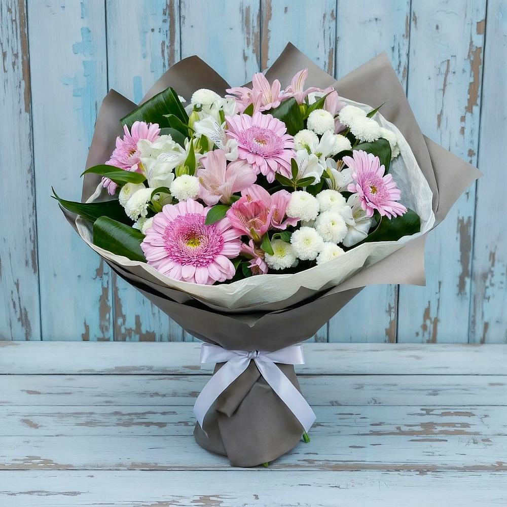 Букет цветов из: Герберы, Альстромерии и Хризантемы в Бузиновской