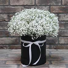 Цветочная композиция из Гипсофила в шляпной коробке в Бузиновской