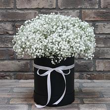 Цветочная композиция из Гипсофила в шляпной коробке в Бузиновской